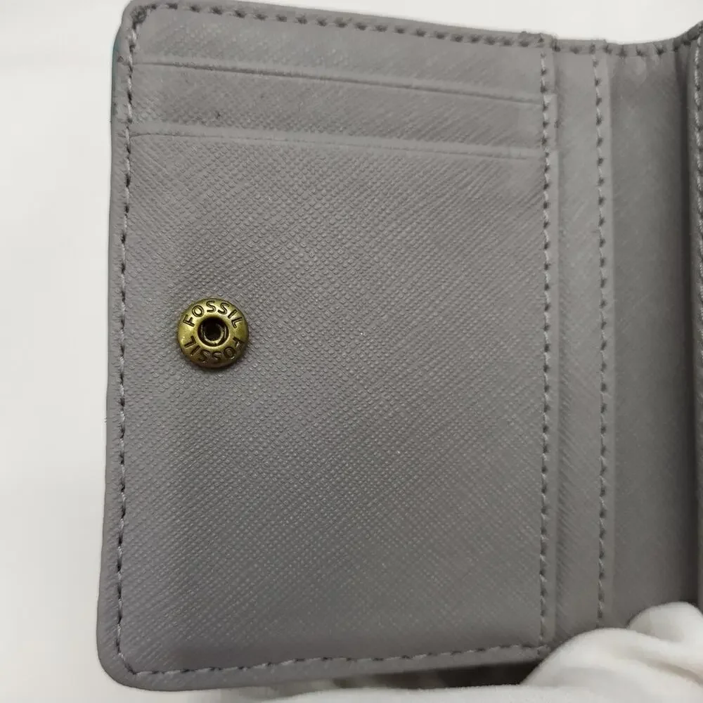Fossil Blue Leather Credit Card ID Window Bifold Square Wallet